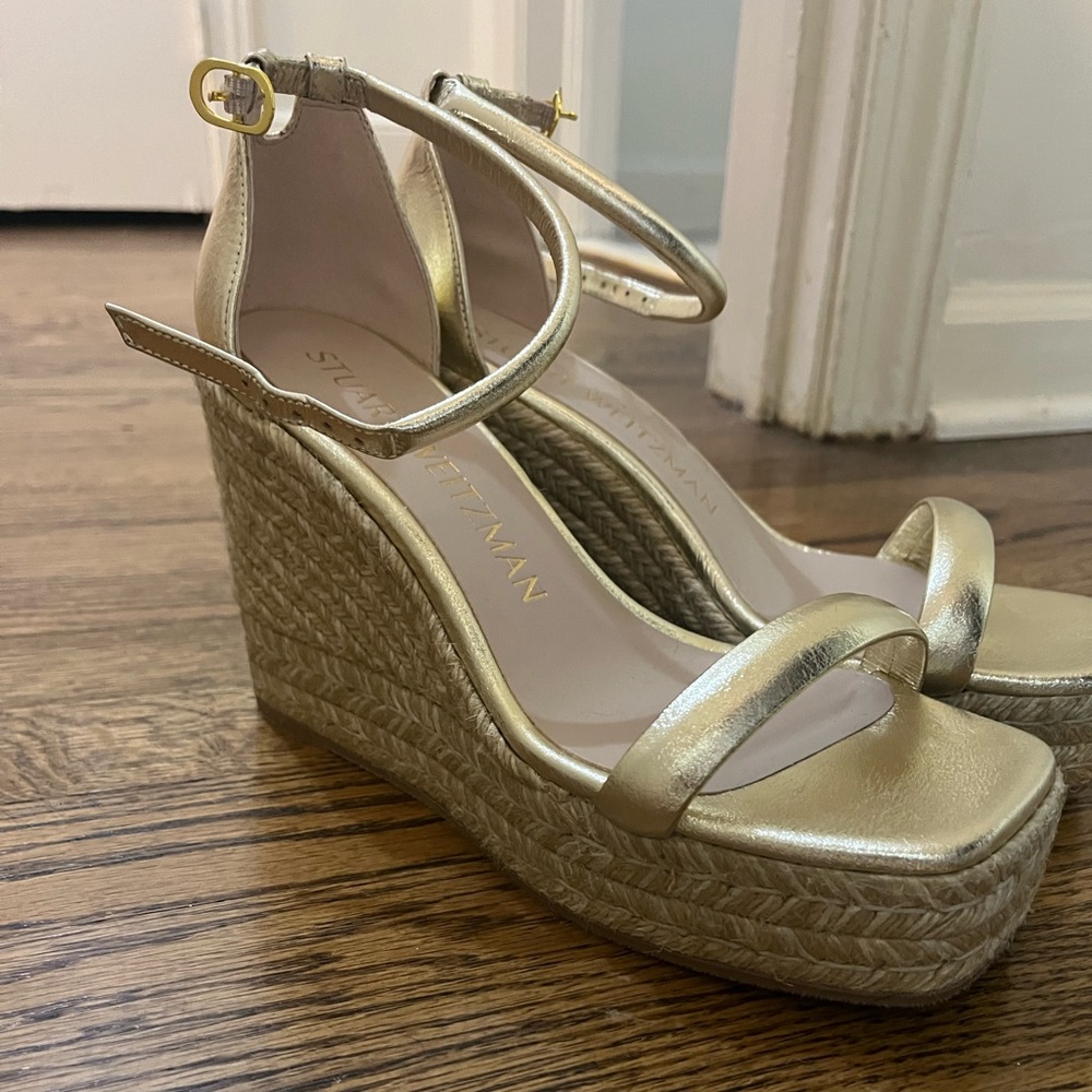 Stuart Weitzman Women's Nudist Square Toe Espadrille Platform Wedge Sandals
